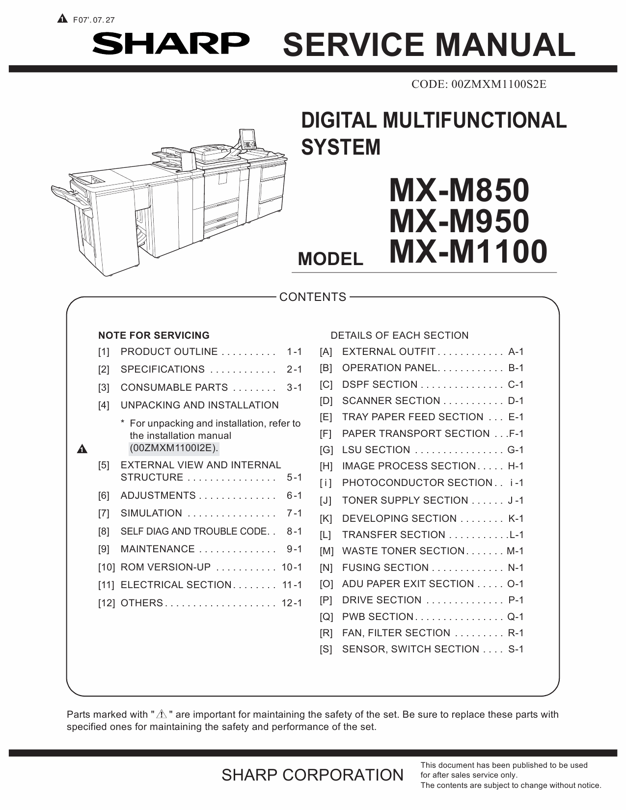 SHARP MX M850 M950 M1100 Service Manual-1